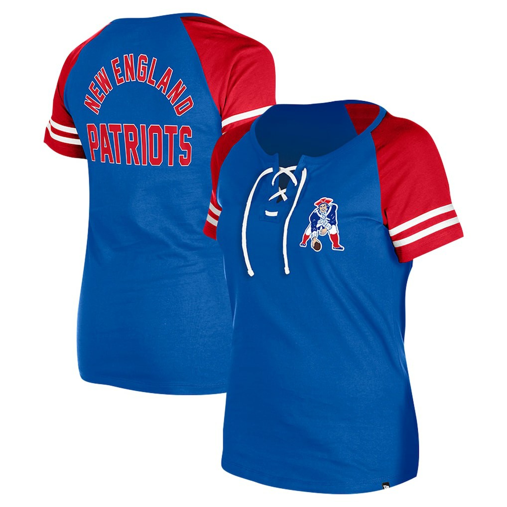 New England Patriots New Era Women's Throwback Lace-Up Raglan T-Shirt Royal