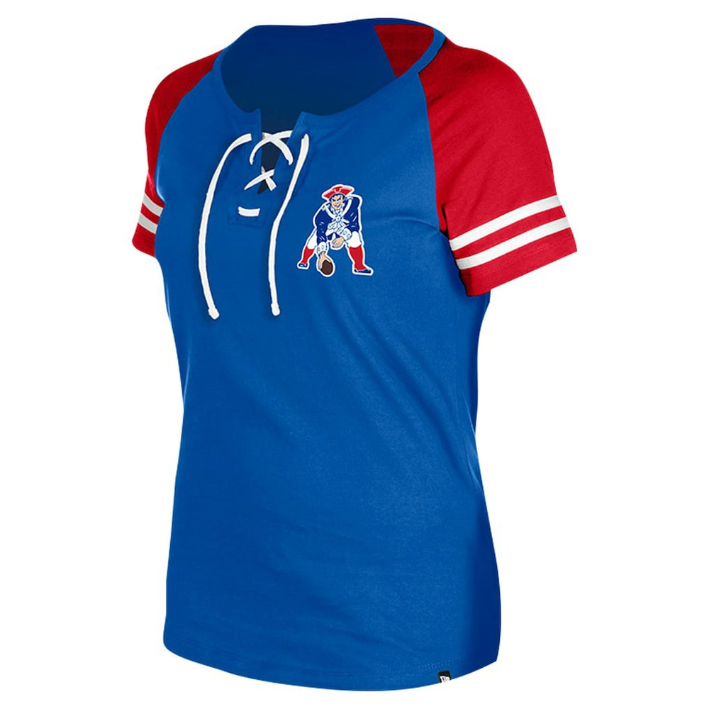 New England Patriots New Era Women's Throwback Lace-Up Raglan T-Shirt Royal