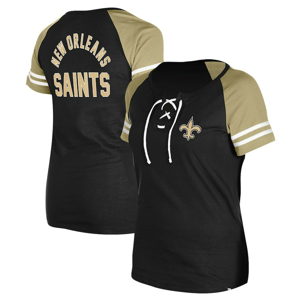 New Orleans Saints New Era Women's Lace-Up Raglan T-Shirt Black