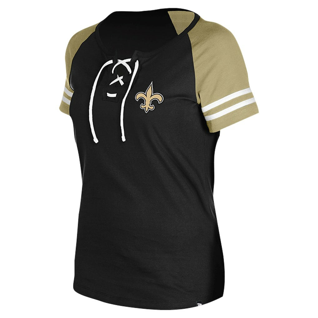 New Orleans Saints New Era Women's Lace-Up Raglan T-Shirt Black
