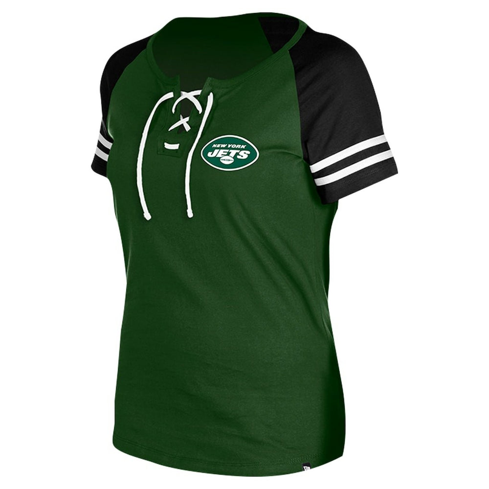 New York Jets New Era Women's Lace-Up Raglan T-Shirt Green