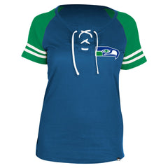 Seattle Seahawks New Era Women's Throwback Lace-Up Raglan T-Shirt Royal