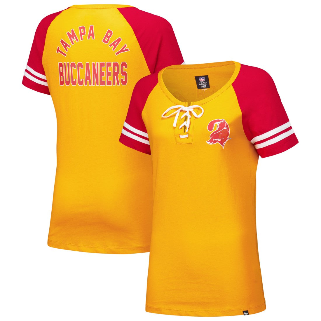 Tampa Bay Buccaneers New Era Women's Throwback Lace-Up Raglan T-Shirt Orange