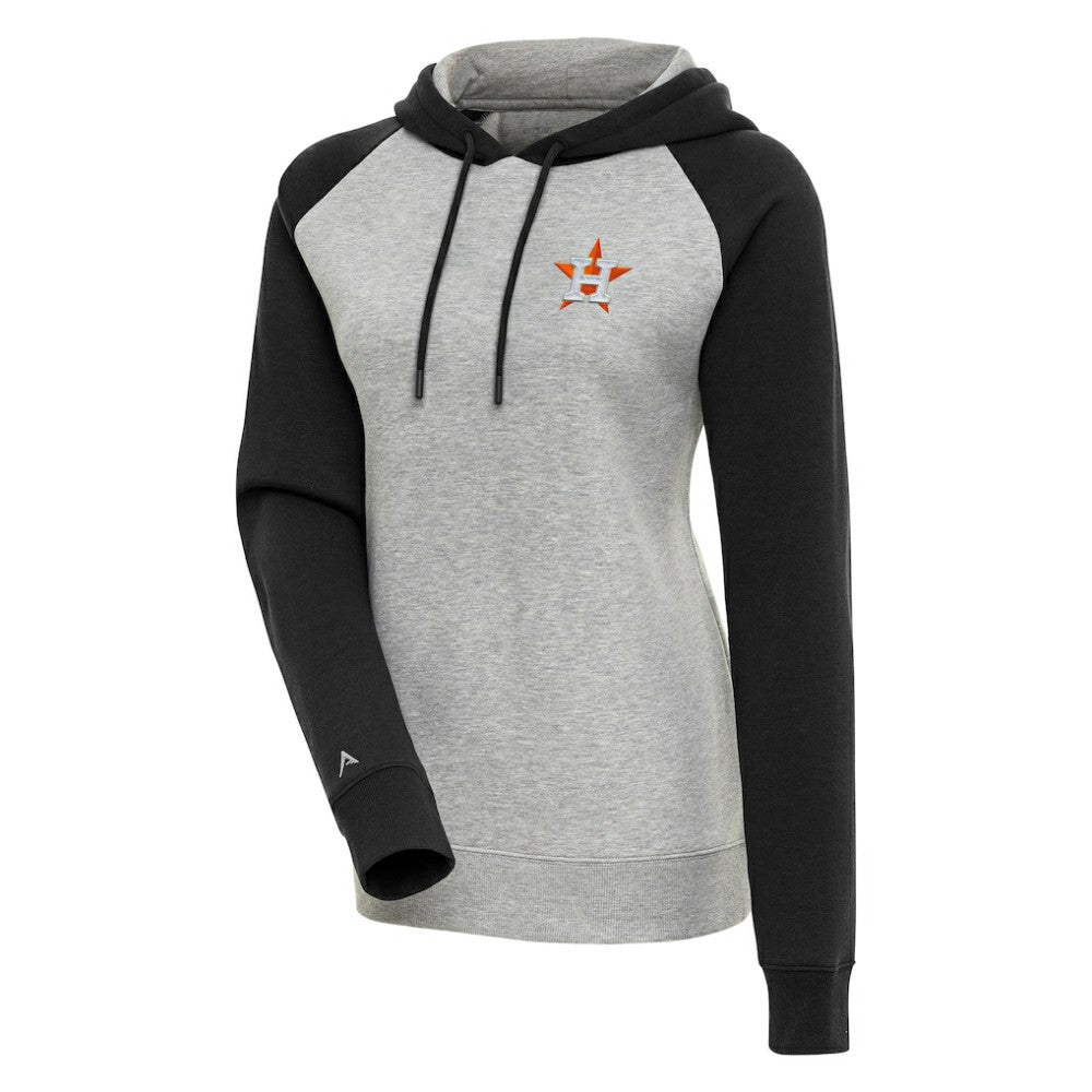 Houston Astros Antigua Women's Victory Raglan Sleeve Pullover Hoodie - Heather Gray/Black - MLB Sale