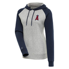 Los Angeles Angels Antigua Women's Victory Raglan Sleeve Pullover Hoodie - Heather Gray/Navy - MLB Discount