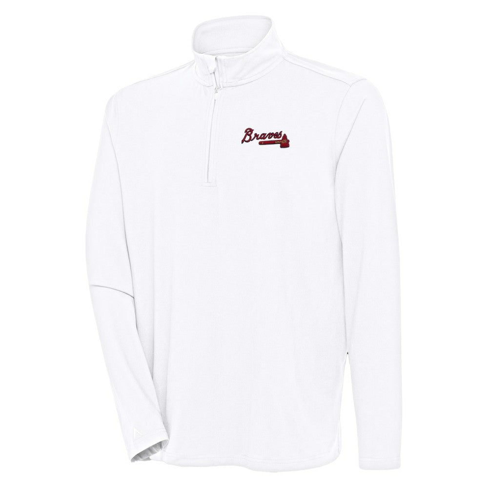 Atlanta Braves Antigua Hunk Quarter-Zip Pullover Top - White - MLB Discount