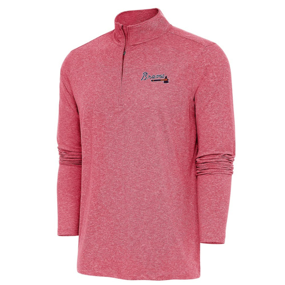 Atlanta Braves Antigua Hunk Quarter-Zip Pullover Top - Heather Red - MLB Discount