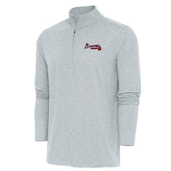 Atlanta Braves Antigua Hunk Quarter-Zip Pullover Top - Heather Gray - MLB Lifestyle
