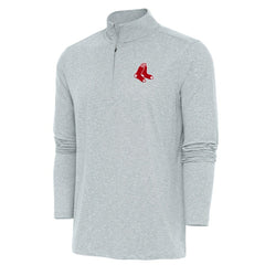 Boston Red Sox Antigua Hunk Quarter-Zip Pullover Top - Heather Gray - MLB Lifestyle