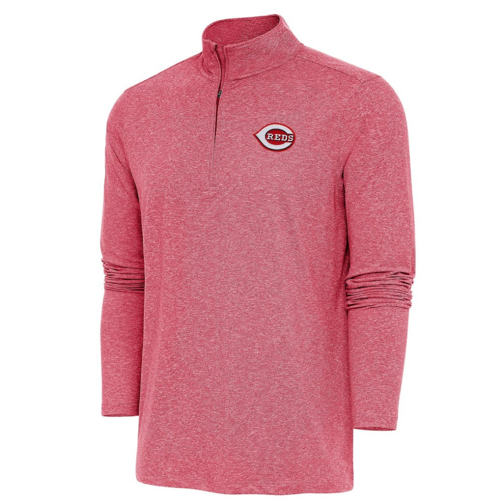 Cincinnati Reds Antigua Hunk Quarter-Zip Pullover Top - Heather Red - MLB Discount