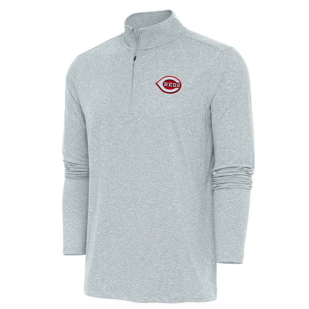 Cincinnati Reds Antigua Hunk Quarter-Zip Pullover Top - Heather Gray - MLB on Sale