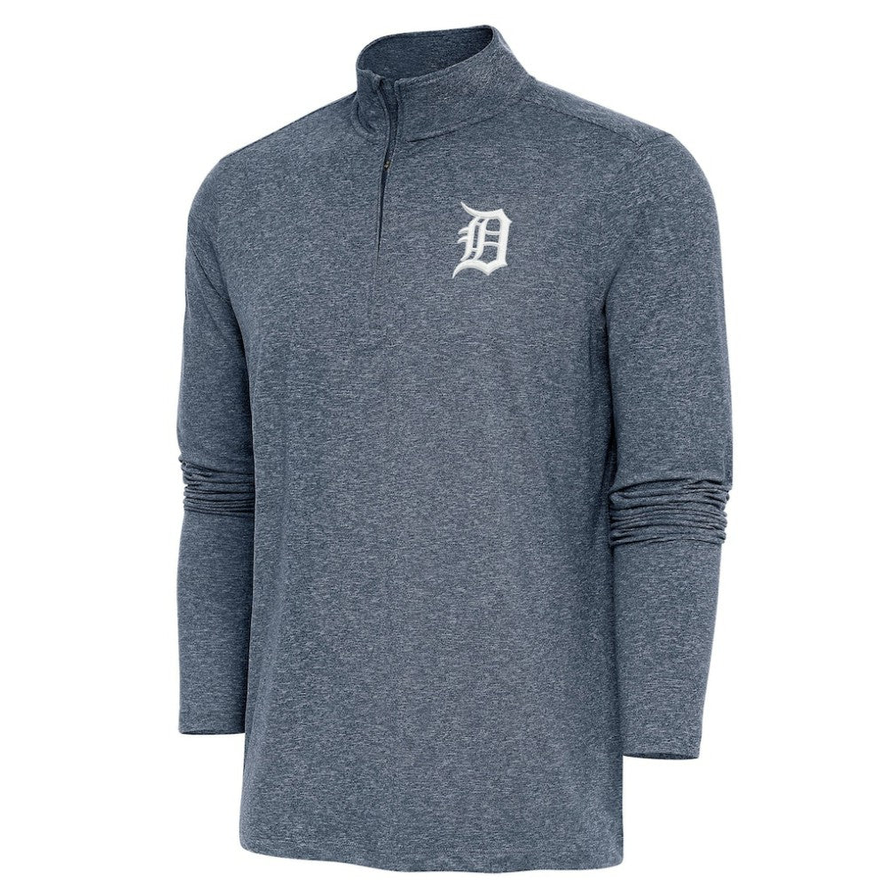 Detroit Tigers Antigua Hunk Quarter-Zip Pullover Top - Heather Navy - MLB Lifestyle