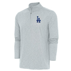 Los Angeles Dodgers Antigua Hunk Quarter-Zip Pullover Top - Heather Gray - MLB Lifestyle
