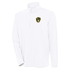 Milwaukee Brewers Antigua Hunk Quarter-Zip Pullover Top - White - MLB Sale