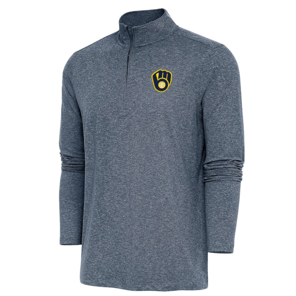 Milwaukee Brewers Antigua Hunk Quarter-Zip Pullover Top - Heather Navy - MLB Sale