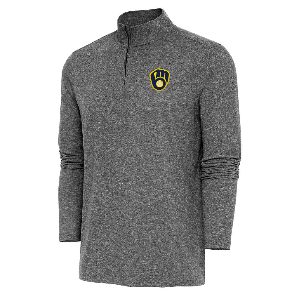 Milwaukee Brewers Antigua Hunk Quarter-Zip Pullover Top - Heather Black - MLB Discount