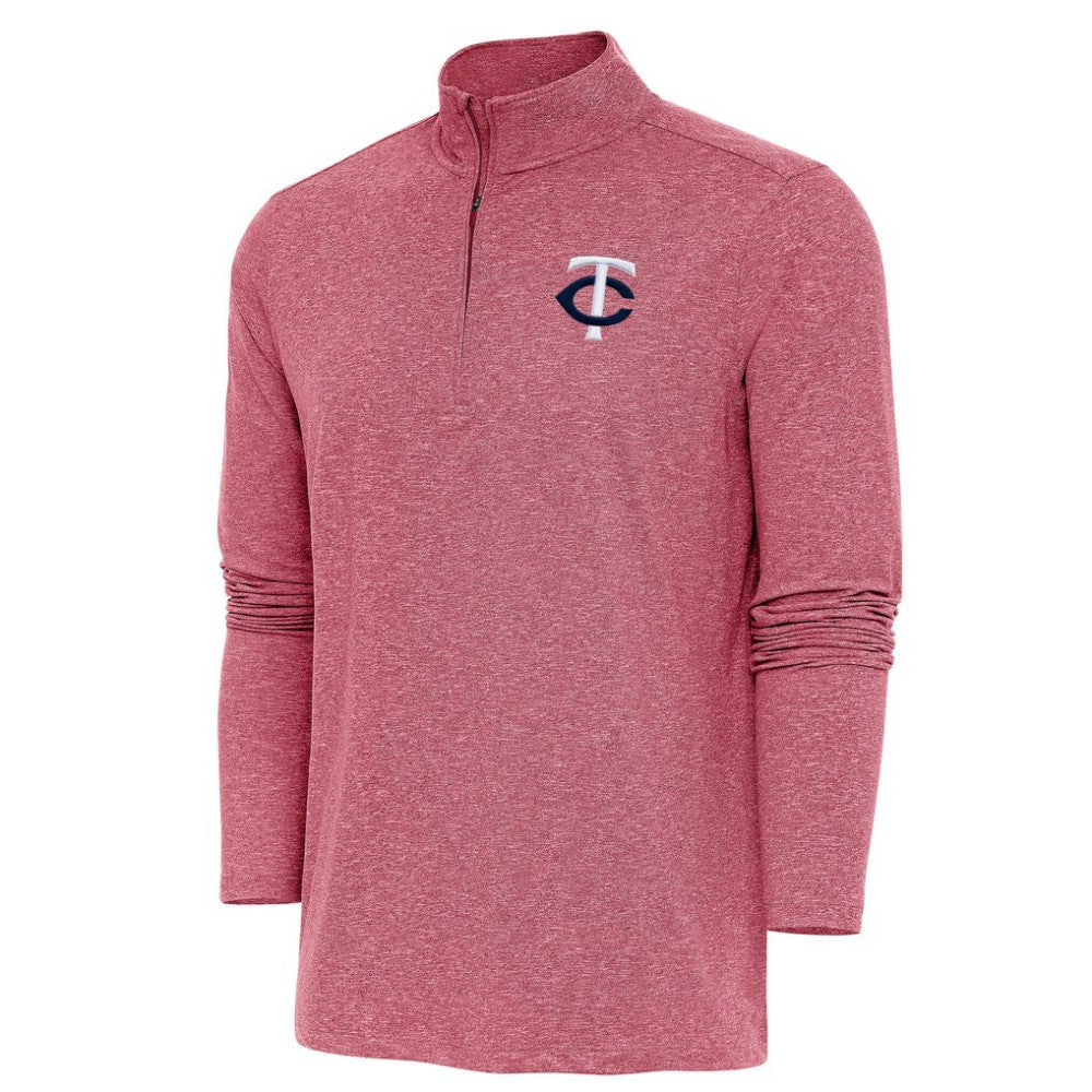 Minnesota Twins Antigua Hunk Quarter-Zip Pullover Top - Heather Red - MLB Lifestyle
