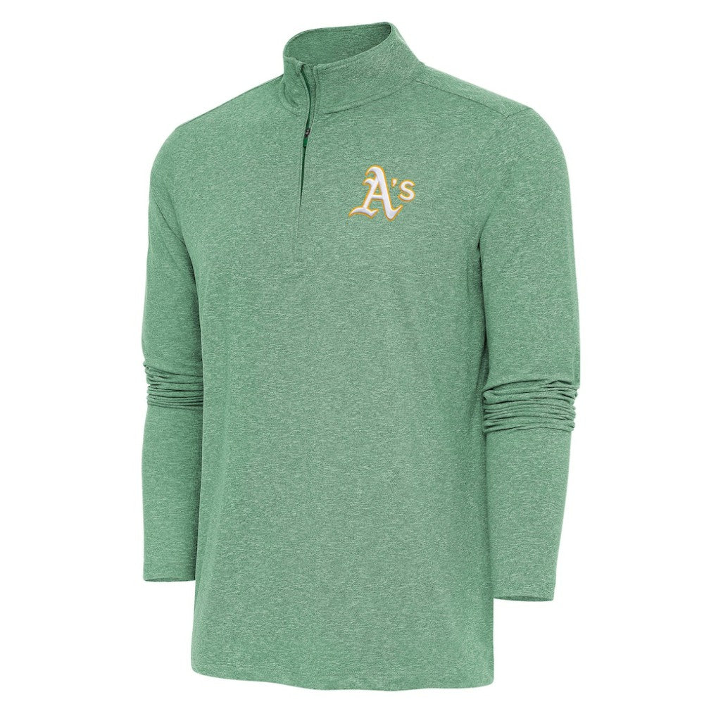 Athletics Antigua Hunk Quarter-Zip Pullover Top - Heather Green - MLB Lifestyle