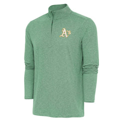 Athletics Antigua Hunk Quarter-Zip Pullover Top - Heather Green - MLB Lifestyle