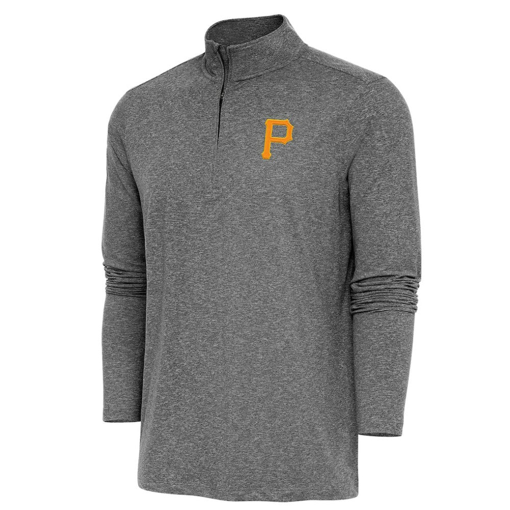 Pittsburgh Pirates Antigua Hunk Quarter-Zip Pullover Top - Heather Black - MLB Discount