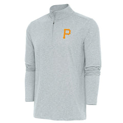 Pittsburgh Pirates Antigua Hunk Quarter-Zip Pullover Top - Heather Gray - MLB Lifestyle