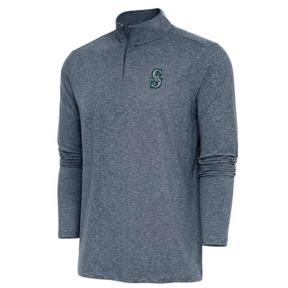 Seattle Mariners Antigua Hunk Quarter-Zip Pullover Top - Heather Navy - MLB Online