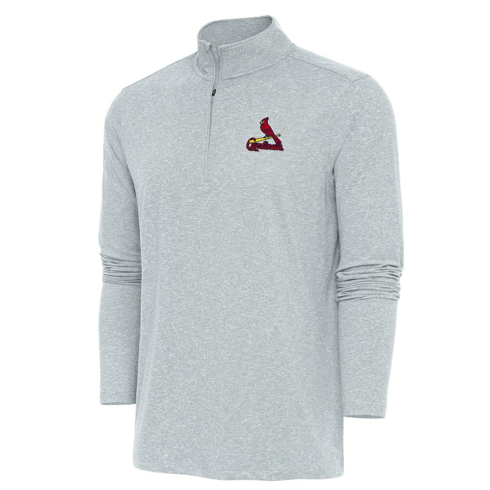 St. Louis Cardinals Antigua Hunk Quarter-Zip Pullover Top - Heather Gray - MLB Lifestyle