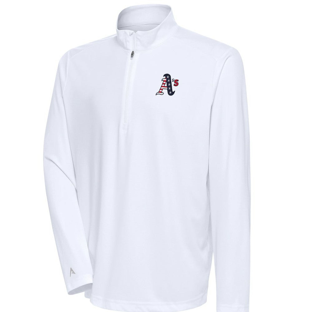 Athletics Antigua Patriotic Tribute Quarter-Zip Pullover Top - White - MLB Lifestyle
