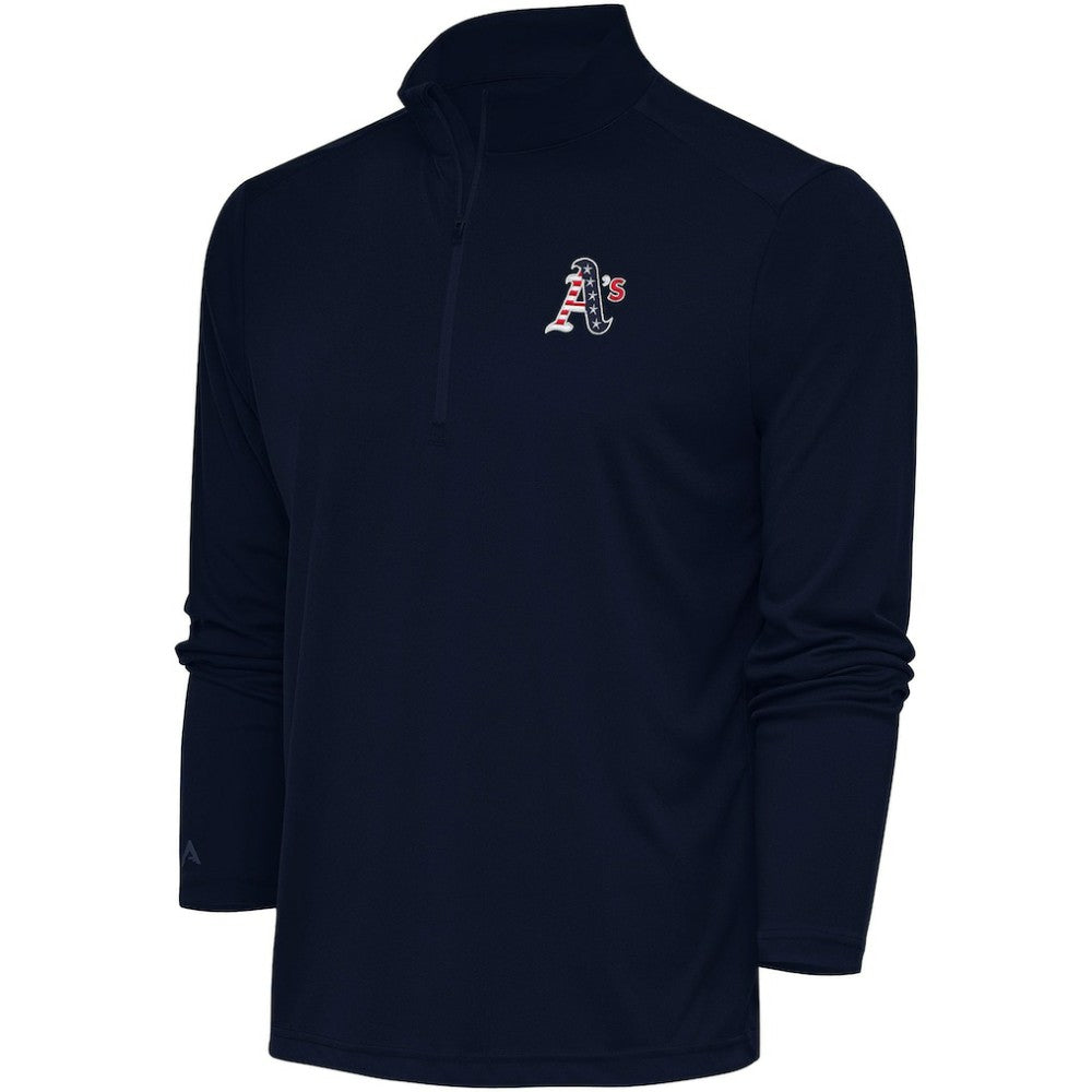 Athletics Antigua Patriotic Tribute Quarter-Zip Pullover Top - Navy - MLB Discount