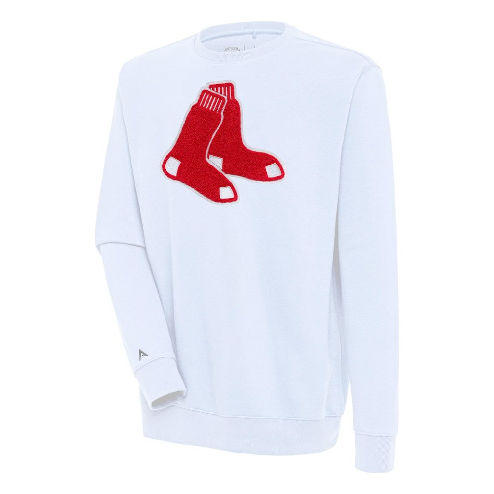 Boston Red Sox Antigua Victory Crewneck Chenille Pullover Sweatshirt - White - MLB Lifestyle