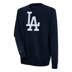 Los Angeles Dodgers Antigua Victory Crewneck Chenille Pullover Sweatshirt - Navy - MLB Discount