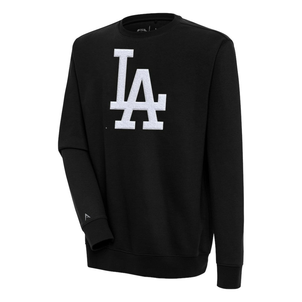 Los Angeles Dodgers Antigua Victory Crewneck Chenille Pullover Sweatshirt - Black - MLB Lifestyle
