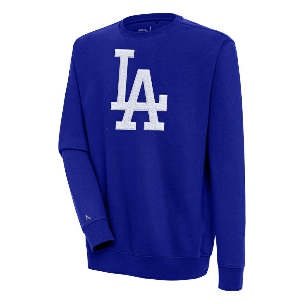 Los Angeles Dodgers Antigua Victory Crewneck Chenille Pullover Sweatshirt - Royal - MLB on Sale