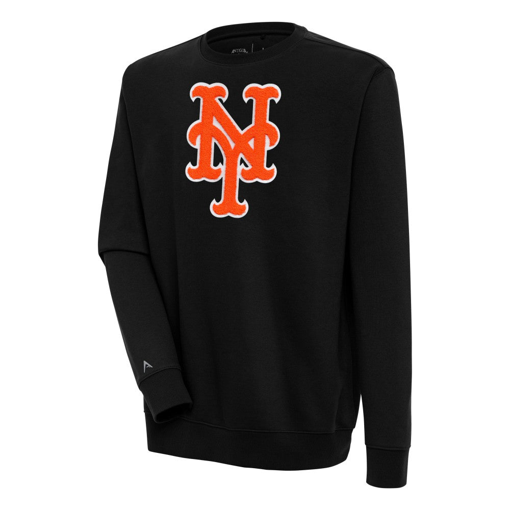 New York Mets Antigua Victory Crewneck Chenille Pullover Sweatshirt - Black - MLB Lifestyle