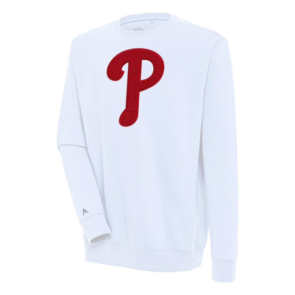 Philadelphia Phillies Antigua Victory Crewneck Chenille Pullover Sweatshirt - White - MLB Online