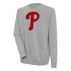 Philadelphia Phillies Antigua Victory Crewneck Chenille Pullover Sweatshirt - Heather Gray - MLB Discount