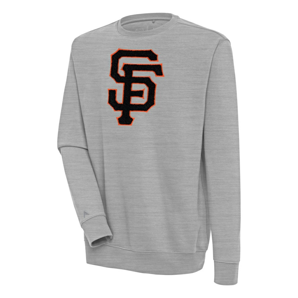San Francisco Giants Antigua Victory Crewneck Chenille Pullover Sweatshirt - Heather Gray - MLB Sale