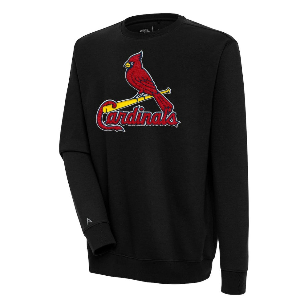 St. Louis Cardinals Antigua Victory Crewneck Chenille Pullover Sweatshirt - Black - MLB Lifestyle