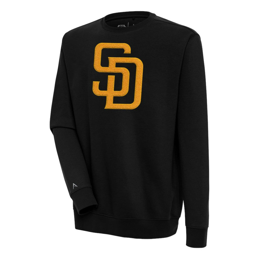 San Diego Padres Antigua Victory Crewneck Chenille Pullover Sweatshirt - Black - MLB on Sale