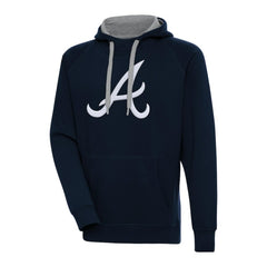 Atlanta Braves Antigua Victory Chenille Pullover Hoodie - Navy - MLB Discount