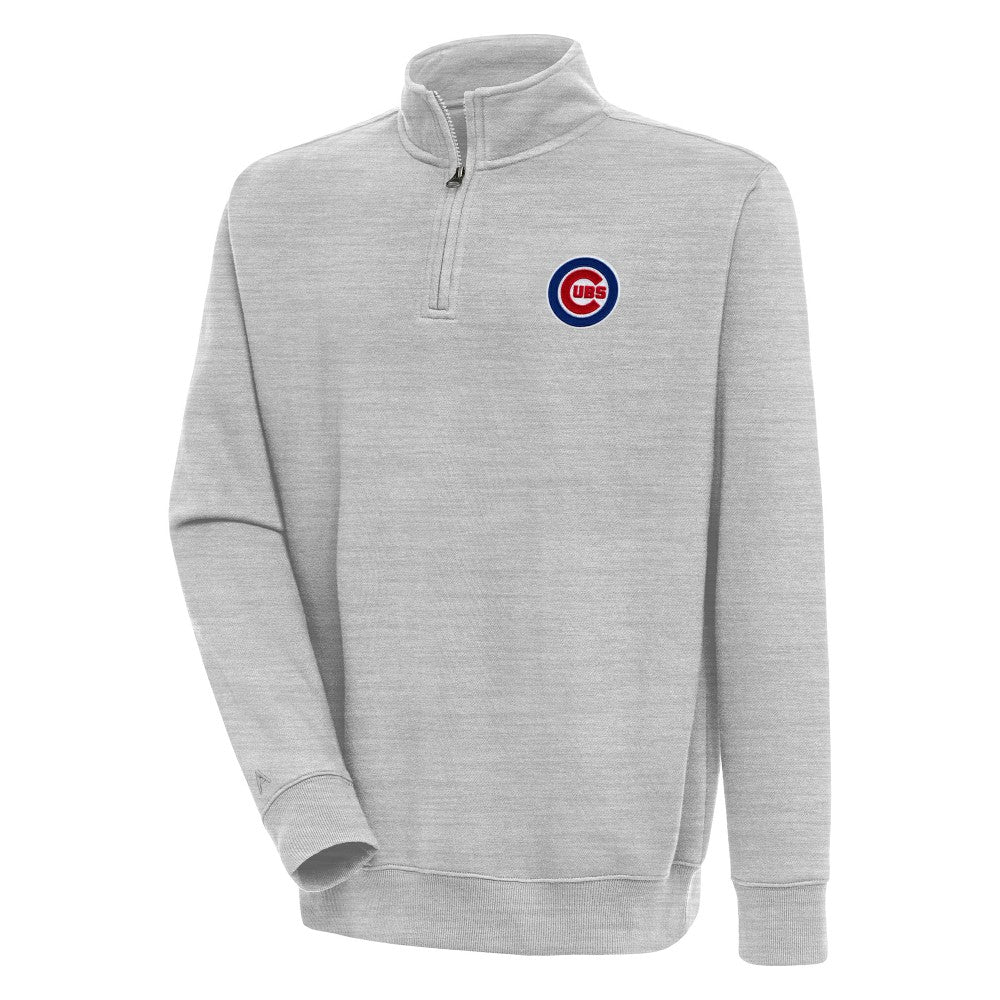 Chicago Cubs Antigua Victory Quarter-Zip Pullover Top - Heather Gray - MLB Lifestyle