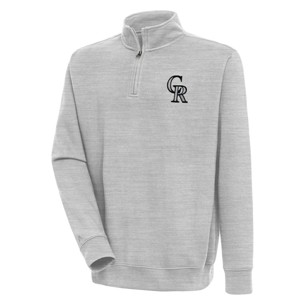 Colorado Rockies Antigua Victory Quarter-Zip Pullover Top - Heather Gray - MLB Lifestyle
