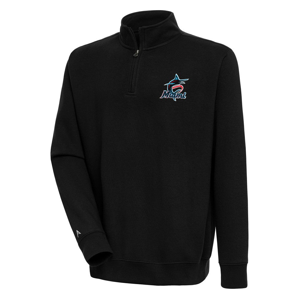 Miami Marlins Antigua Victory Quarter-Zip Pullover Top - Black - MLB Discount