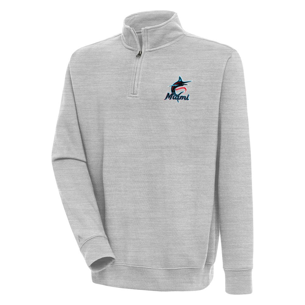 Miami Marlins Antigua Victory Quarter-Zip Pullover Top - Heather Gray - MLB Online