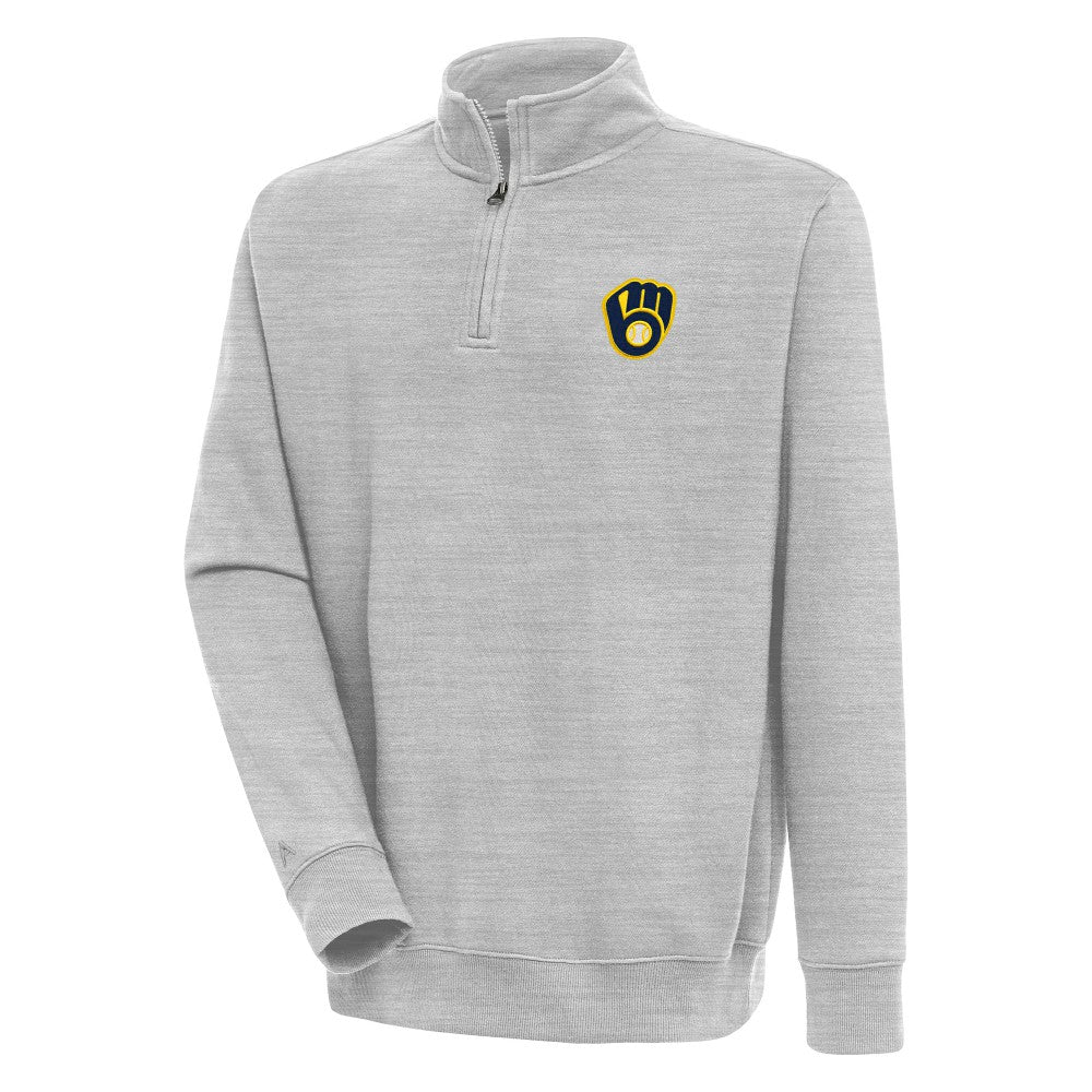 Milwaukee Brewers Antigua Victory Quarter-Zip Pullover Top - Heather Gray - MLB Lifestyle