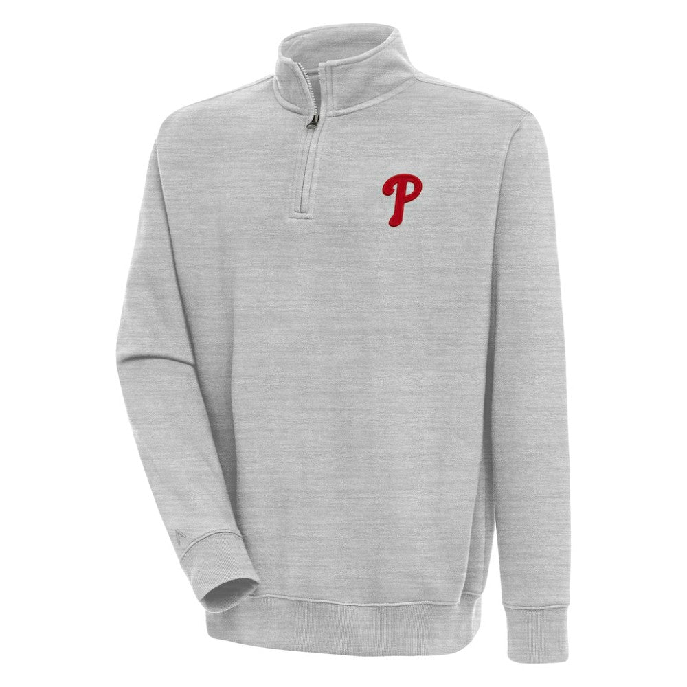 Philadelphia Phillies Antigua Victory Quarter-Zip Pullover Top - Heather Gray - MLB Online