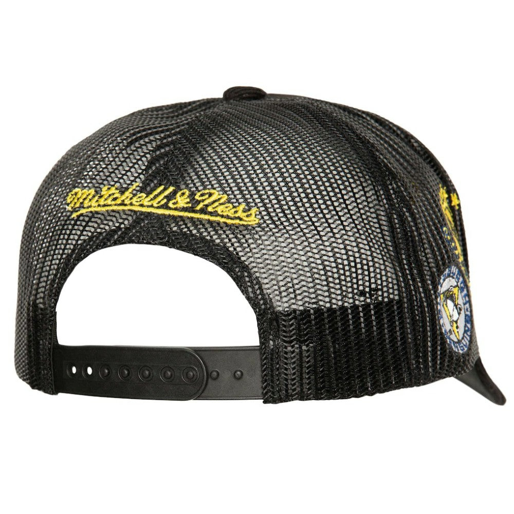 Pittsburgh Penguins Mitchell & Ness Times Up Classic Script Cord Trucker Adjustable Hat - Black - NHL 200440379