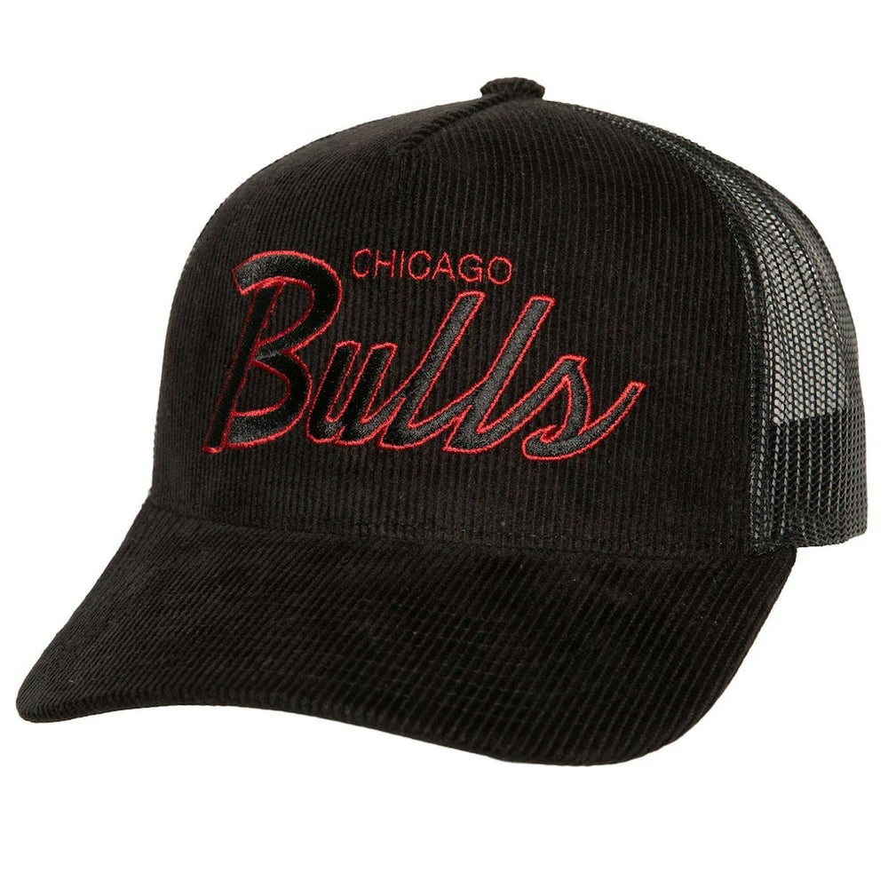 Chicago Bulls Times Up Classic Script Cord Trucker Hat Black | Mitchell & Ness Lifestyle