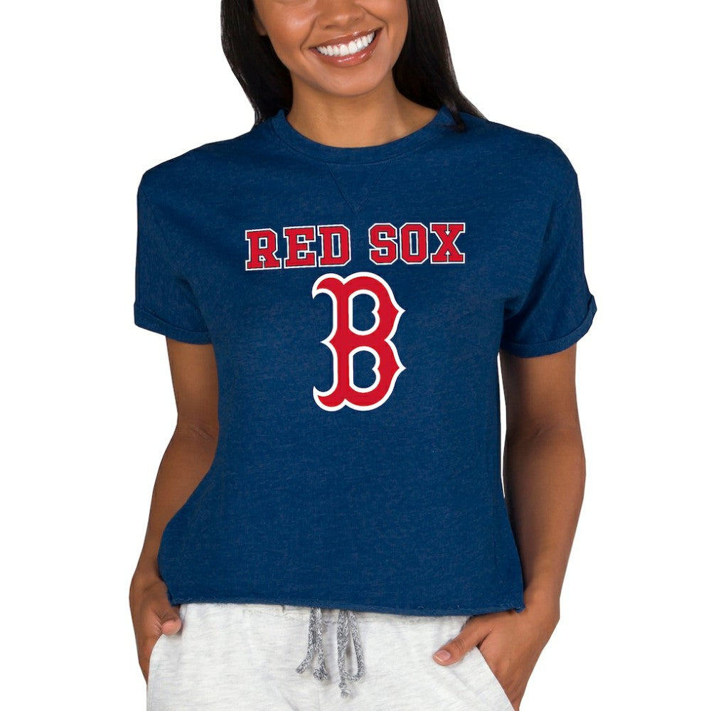 Boston Red Sox Concepts Sport Women's Tri-Blend Mainstream Terry Short Sleeve Sweatshirt Top - Navy - MLB on Sale