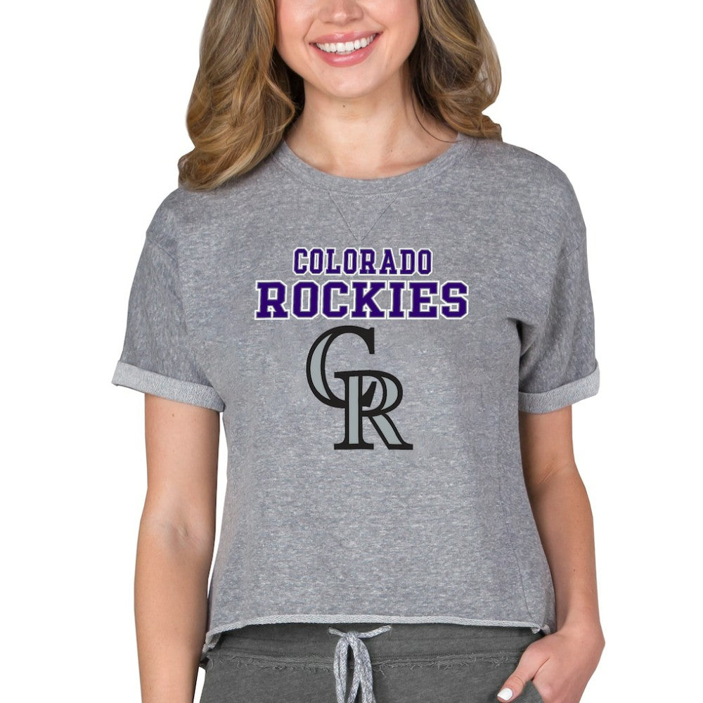 Colorado Rockies Concepts Sport Women's Tri-Blend Mainstream Terry Short Sleeve Sweatshirt Top - Gray - MLB Online